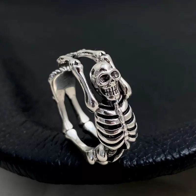 sterling Silver Open Ring with Skull Personalized Women Mens Jewellery Gift Ring