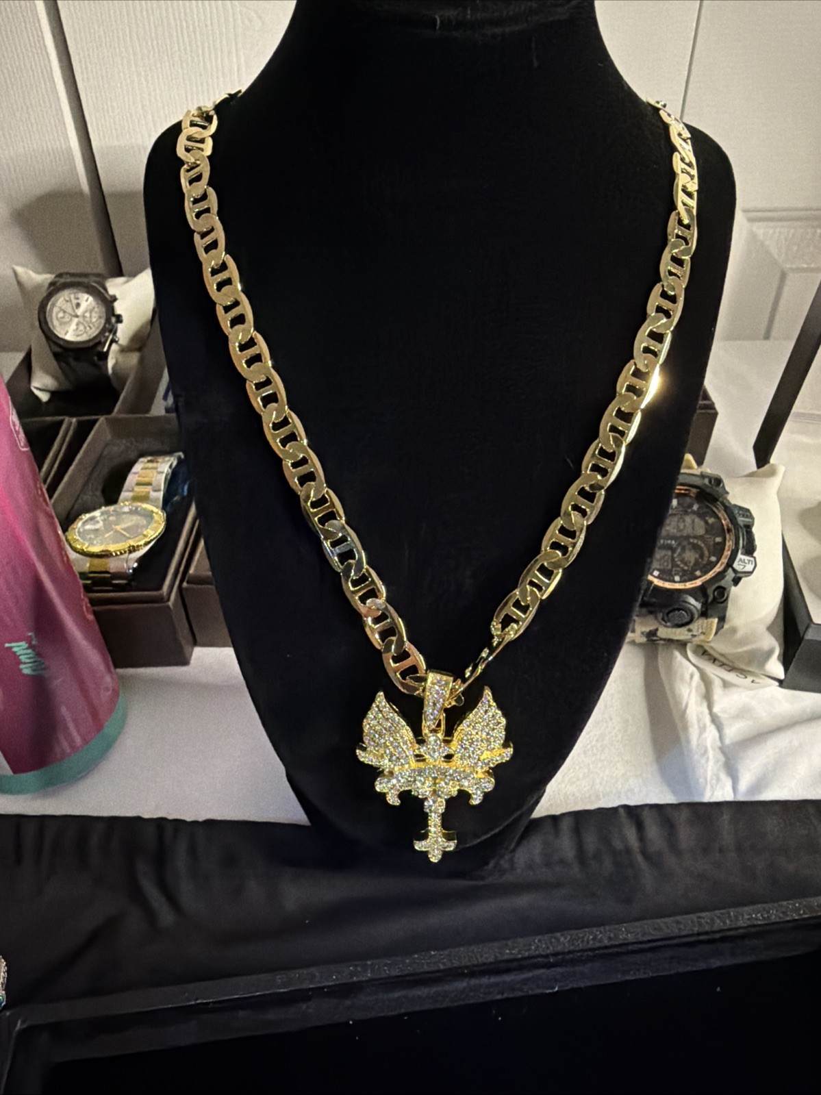 14K Gold-Filled Mariner Link Chain with VVS1 CZ Angel Pendant