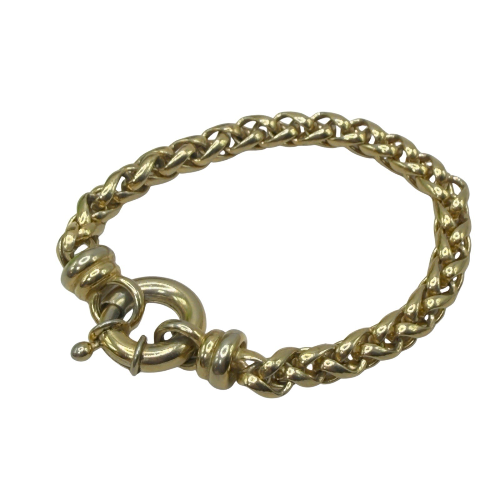 Gold Tone Wheat Link Chain Bracelet Large Spring Ring Bolt Clasp Fashion Jewelry