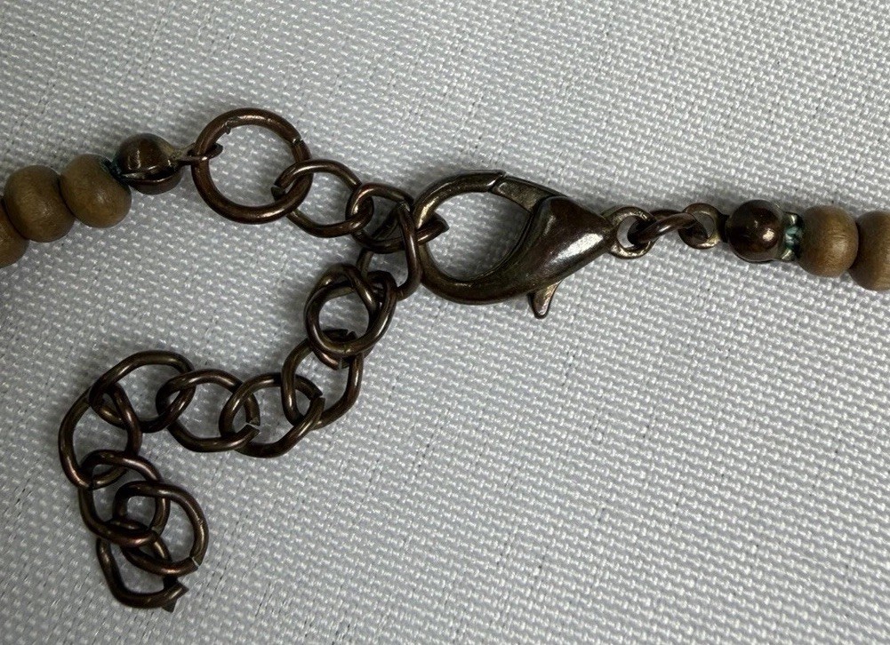 Brown Beige Beaded Necklace Faux Tiger Eye Acrylic Crystal Long Statement 35”