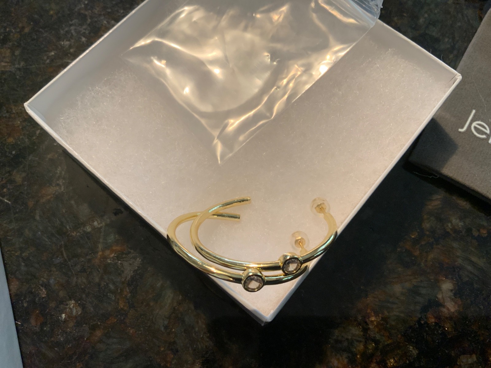 Jennifer Miller Bezel Hoop Gold Plated Sterling Silver Earrings /crystal accent