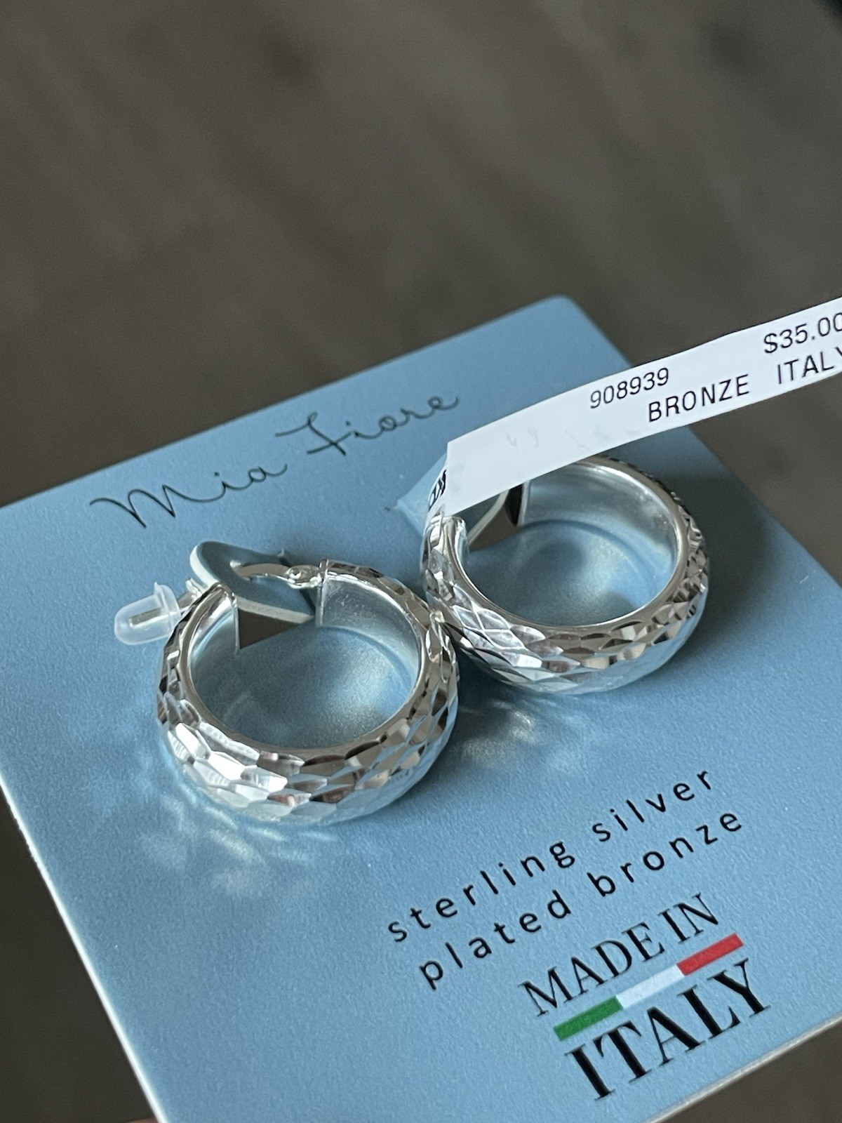 Sterling Silver Plated Bronze Hoop Earrings By Mia Fiore Brand New 1in