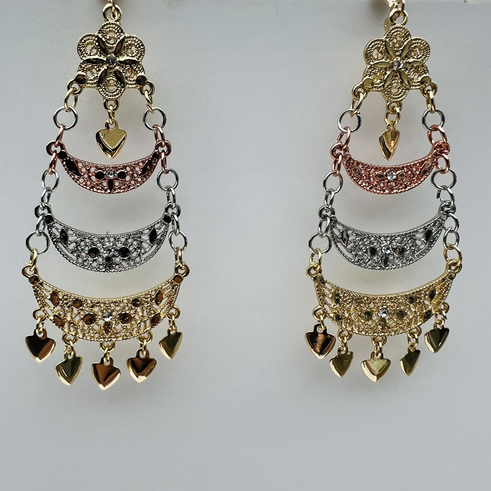 Chandelier Tricolor (White Pink Gold) Plated Fashion Earrings for All Occasions