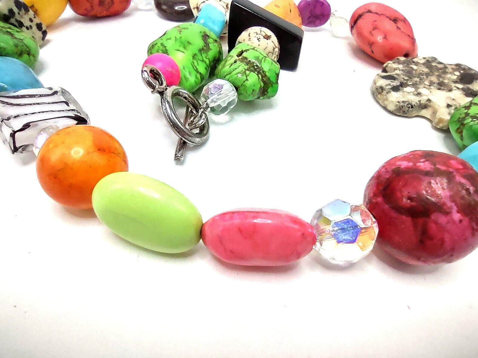 Beaded Choker 18 1/2″ Crystal, Dyed Stone & 1 Art Glass Asstd Colors & Shapes