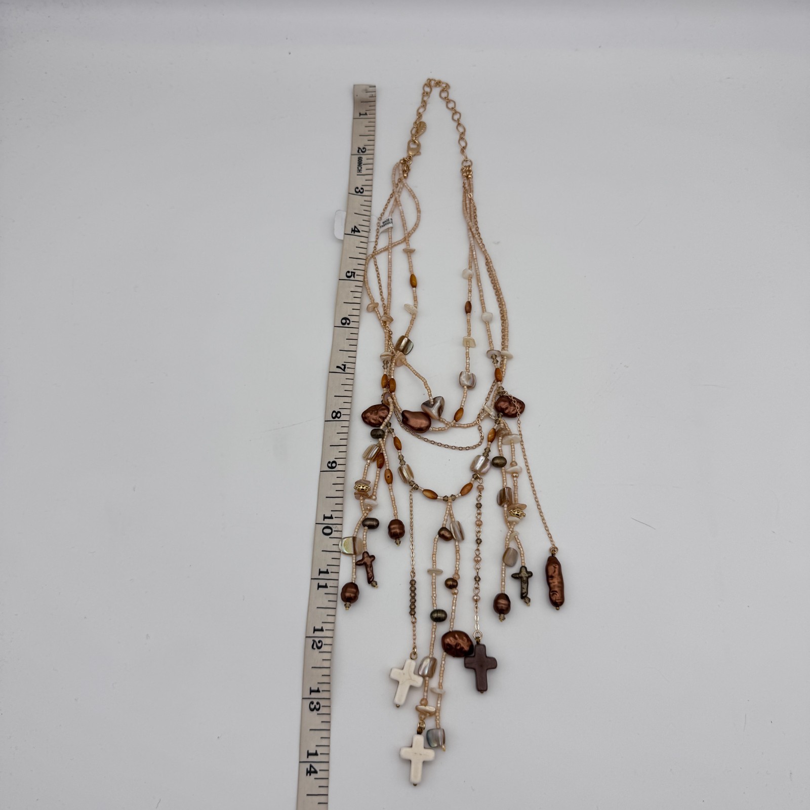 Free People Ariana Ost Something Beautiful Necklace Beaded Charms Cross Boho NEW