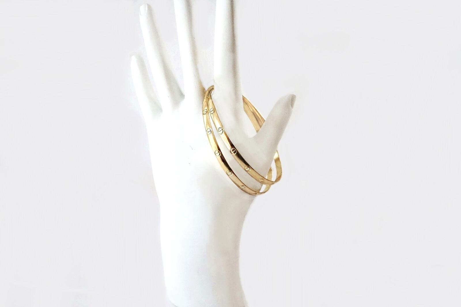 Vintage 14K Gold Filled Set Pair Bangles 4.5mm Mirror Polish Handcrafted Stacka