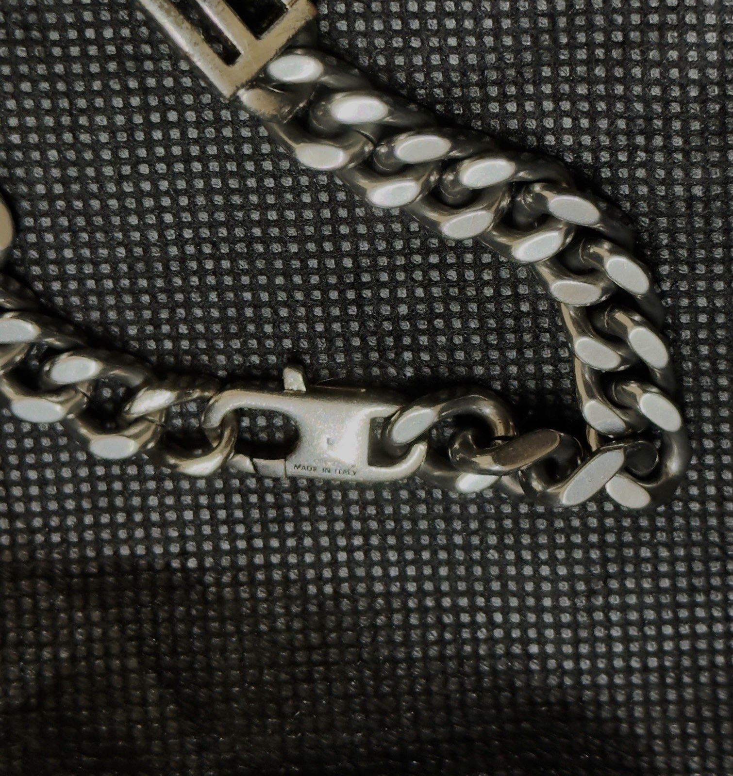 FENDI FF Baguette Logo Chain Bracelet Silver Tone Metal Italy Vintage Unisex
