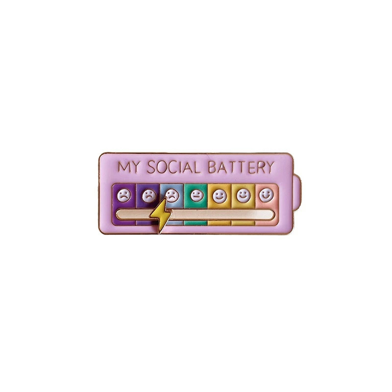 Mood Conversion Energy Brooch for Women Men My Social Battery Badge.