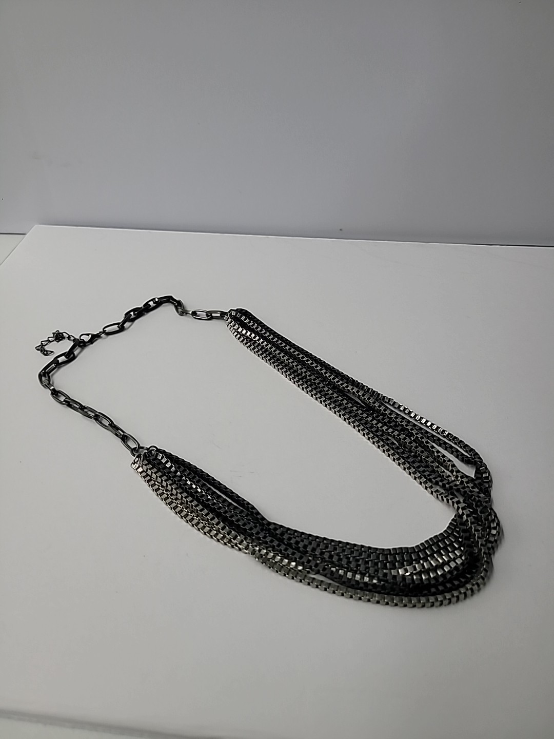 Gunmetal Multi Strand Box Chain Necklace Layered Statement Jewelry