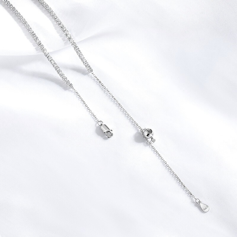 2mm D Color Moissanite Tennis Chain Necklace S925 Silver Women Adjustable Choker