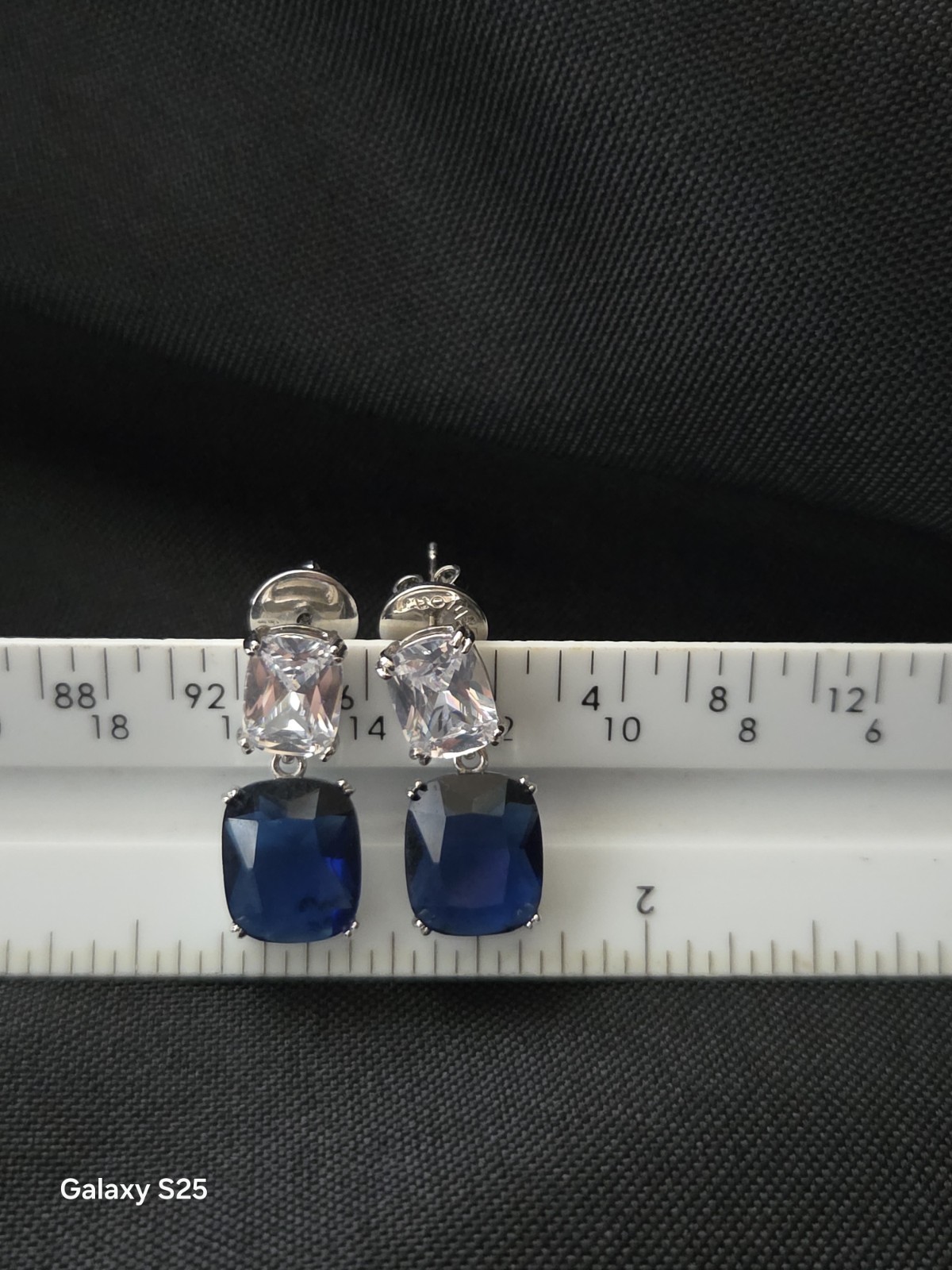 womens Earrings Dangle/Drop Stud Blue & Clear CZ Cushion Silver Tone Butterfly