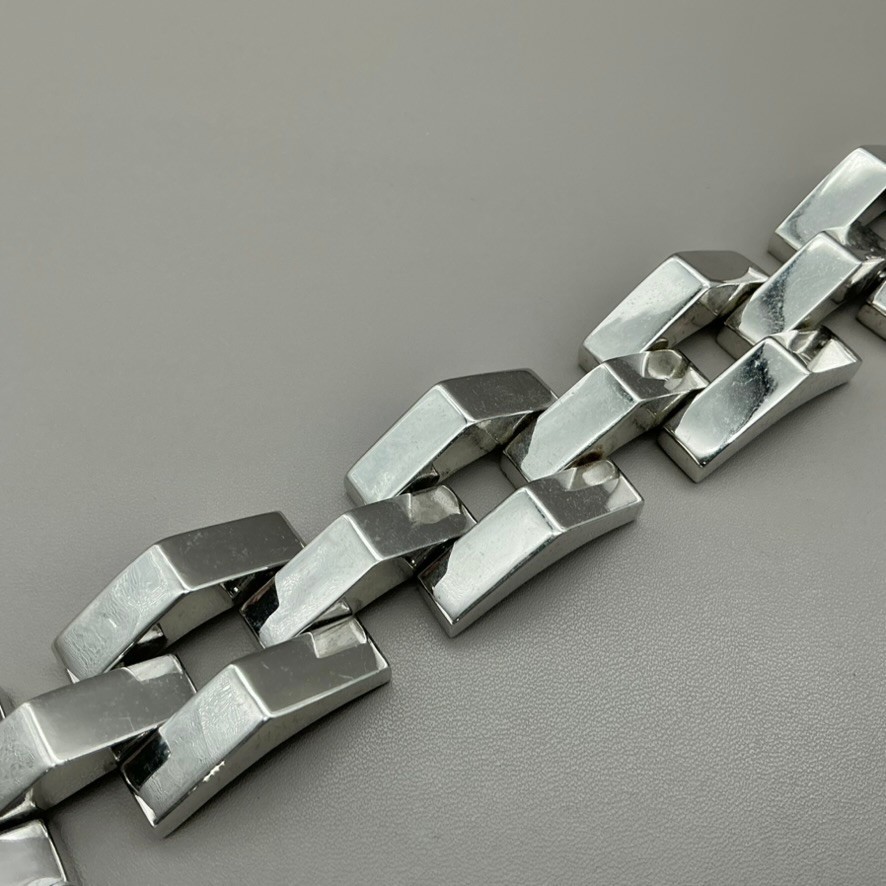 Bracelet Womesn Silver Tone Geometric Link Chunky Statement 7.5 Inch Jewelry