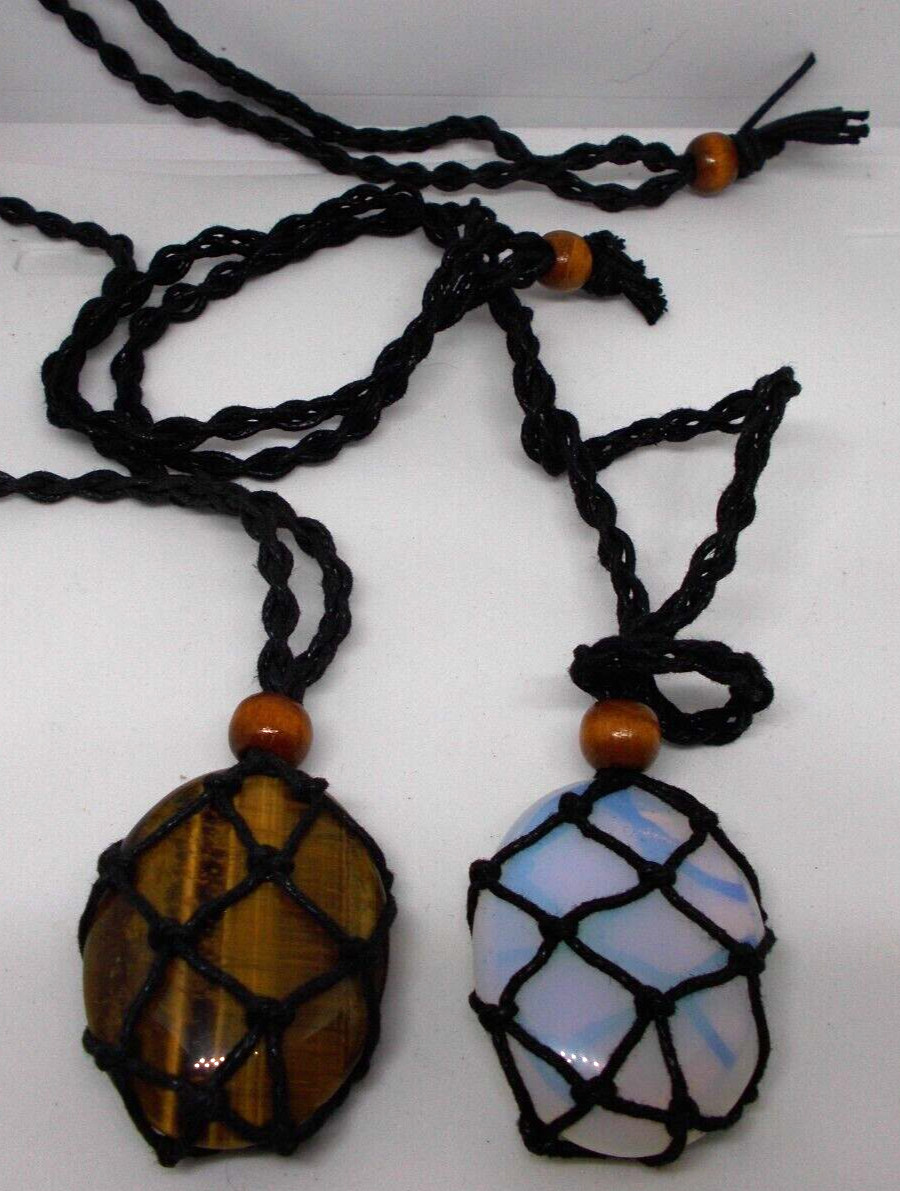 Tigerseye opalight Adjustable Necklace Holder Rope Cord Stone Crystal Stone Net