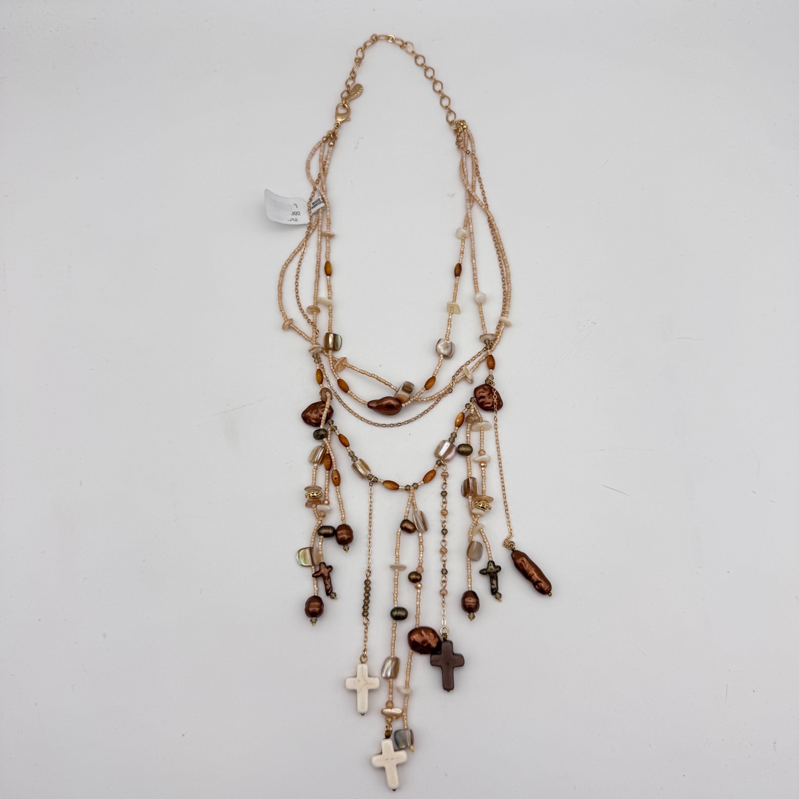 Free People Ariana Ost Something Beautiful Necklace Beaded Charms Cross Boho NEW
