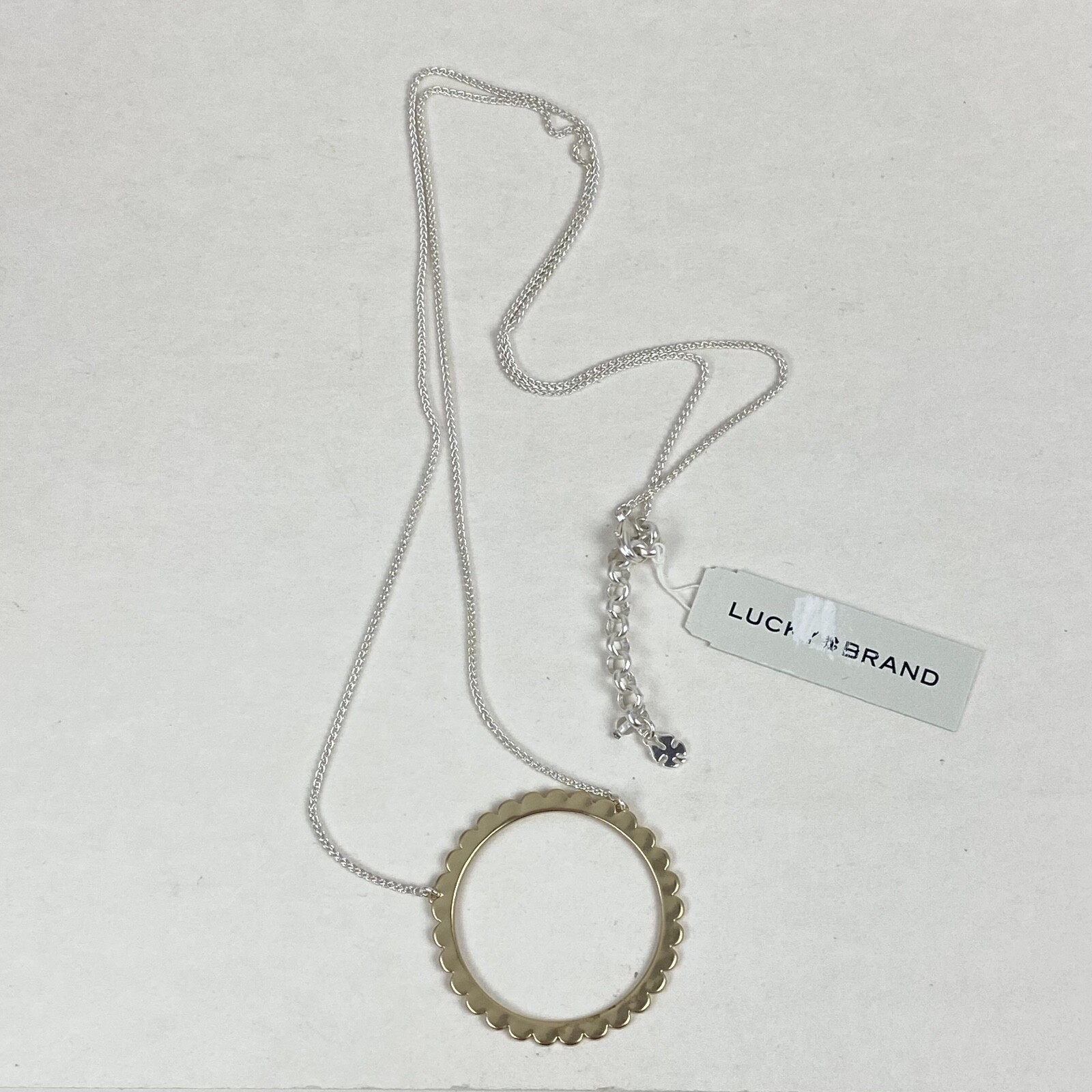 Lucky Brand 30 Inch Two-Tone Scalloped Open Hoop Long Pendant Necklace