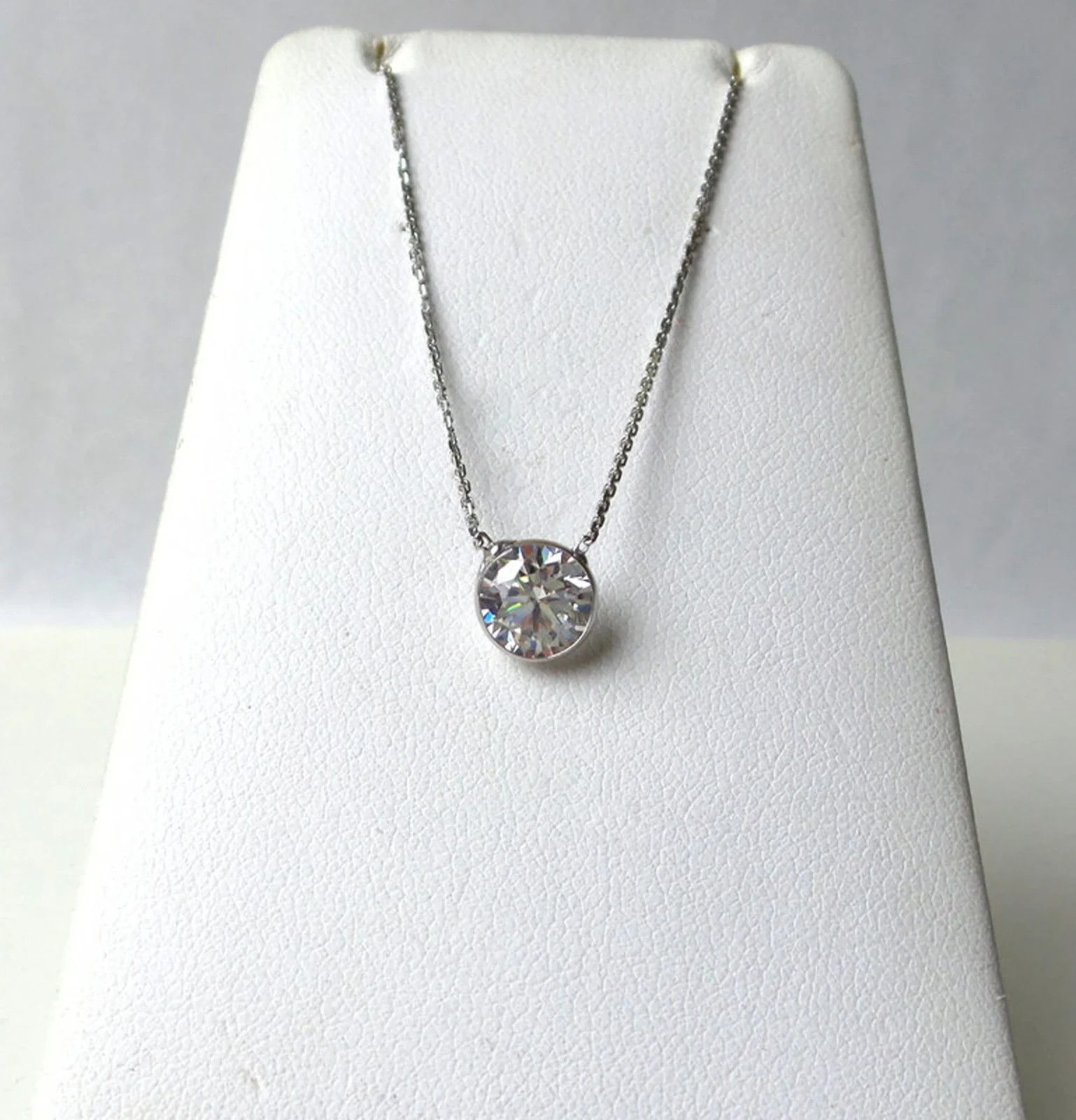 1.00 Ct Round EF VS Lab Grown Diamond Bezel Solitaire Necklace in 14K White Gold