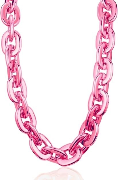 Pink Hip Hop Large Acrylic Thick Plastic Cuban Link Chain Necklace 32in 80cm