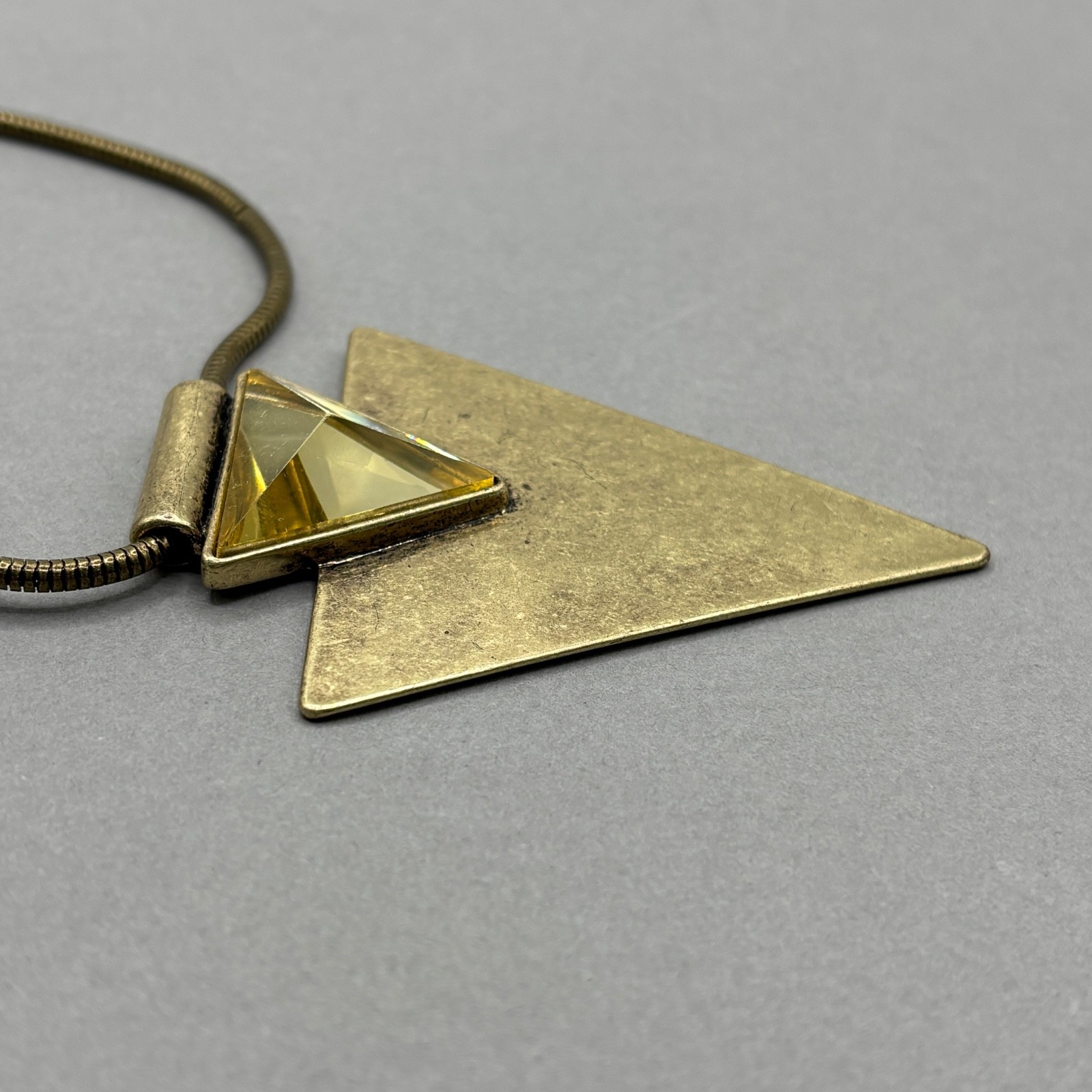 Jenny Bird Triangle Necklace Distressed Look Pendant Rhinestone WEAR TO CHAIN