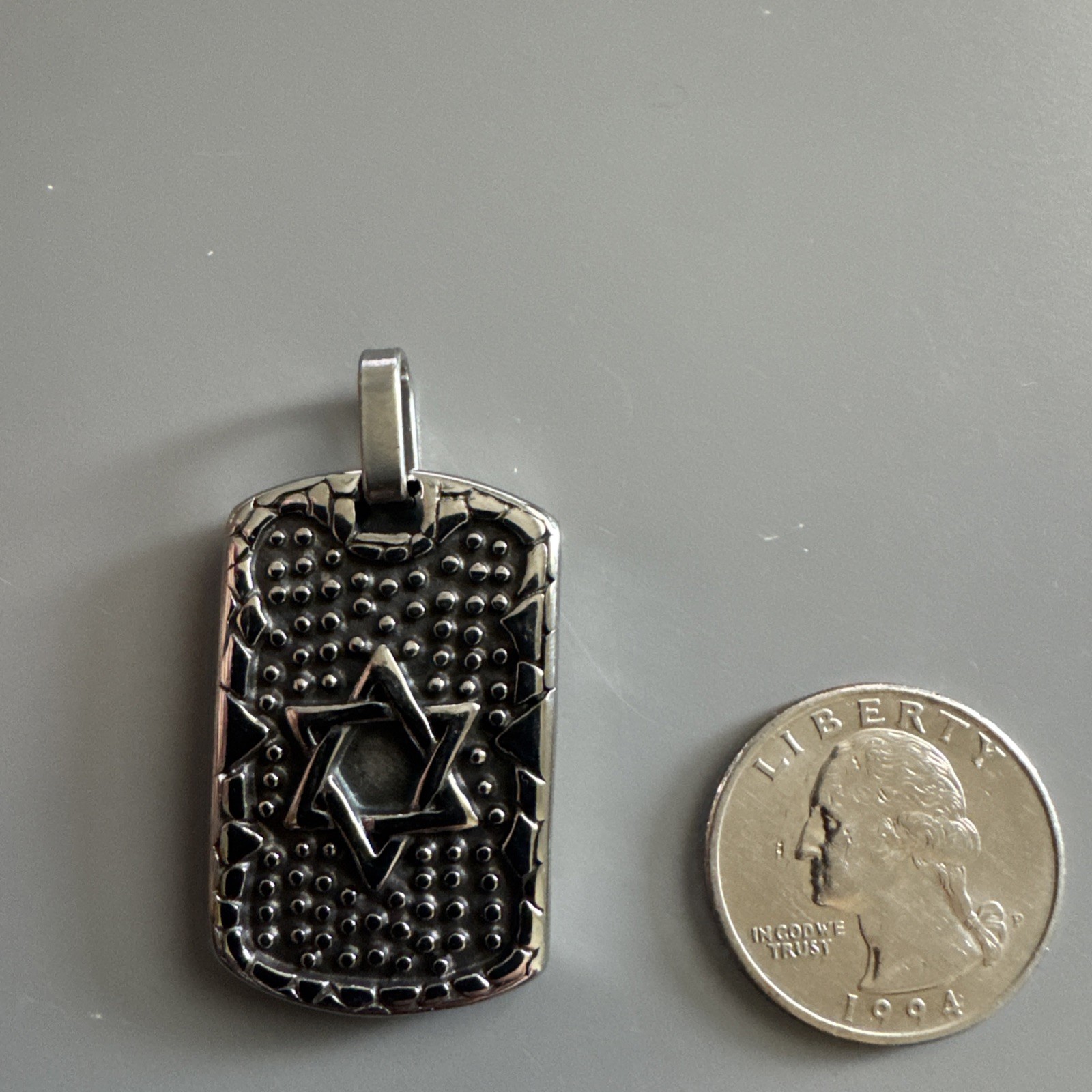 Stainless Steel Star of David Texture Dog Tag Pendant Jewish Chain Necklace Gift