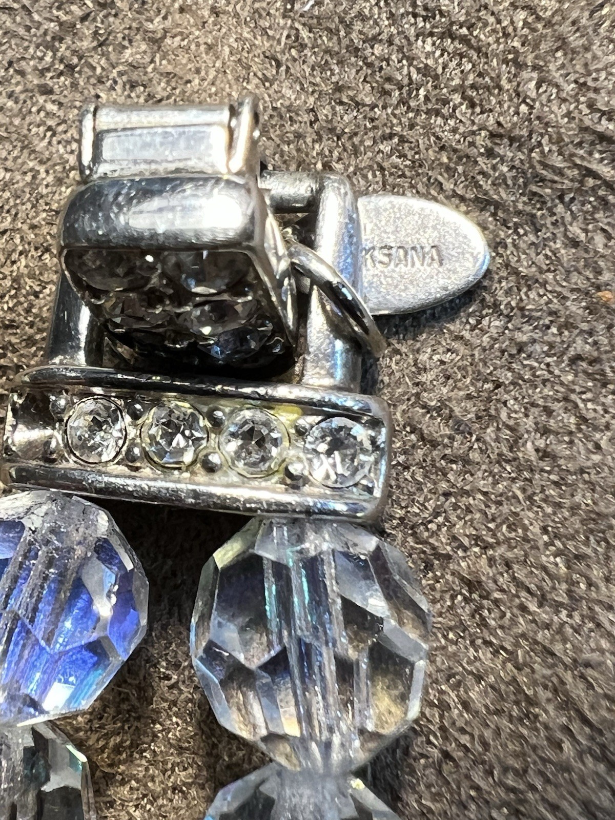 Oksana Silver Tone Costume Bracelet Clear Crystals 7” See Description