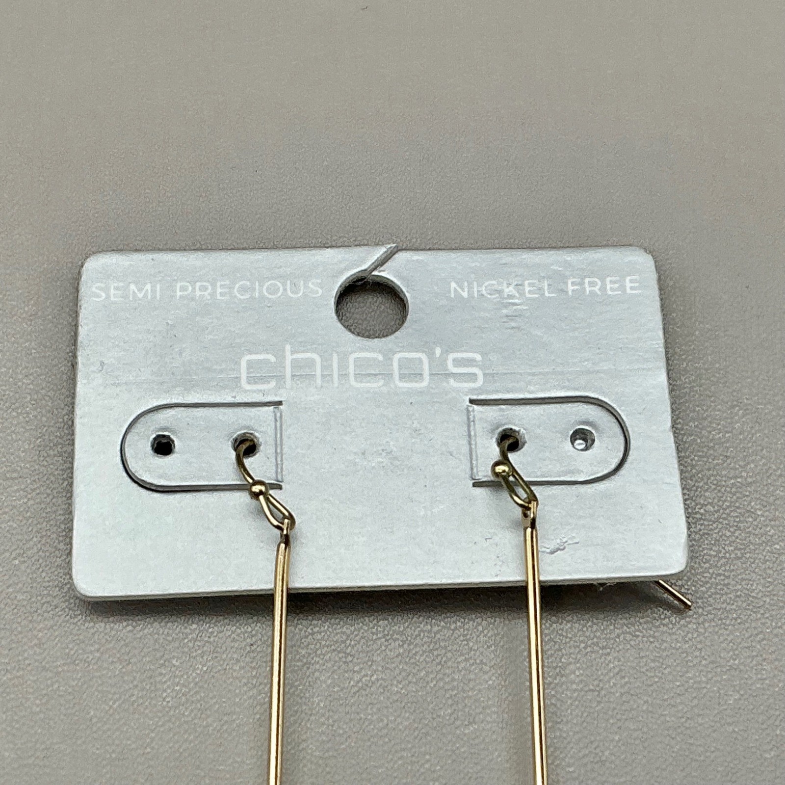Chico’s Earrings Women Gold Tone Green Semi Precious Stone Dangle 2.75 Inch