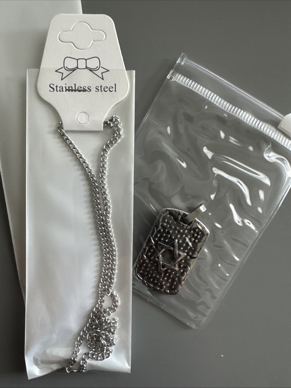 Stainless Steel Star of David Texture Dog Tag Pendant Jewish Chain Necklace Gift