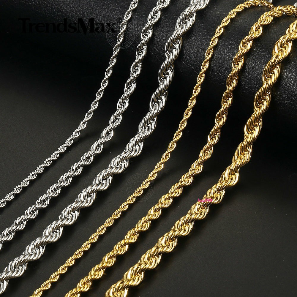 3/5/7mm 16-30″ Men’s Stainless Steel Twisted Rope Chain Necklace Choker Link