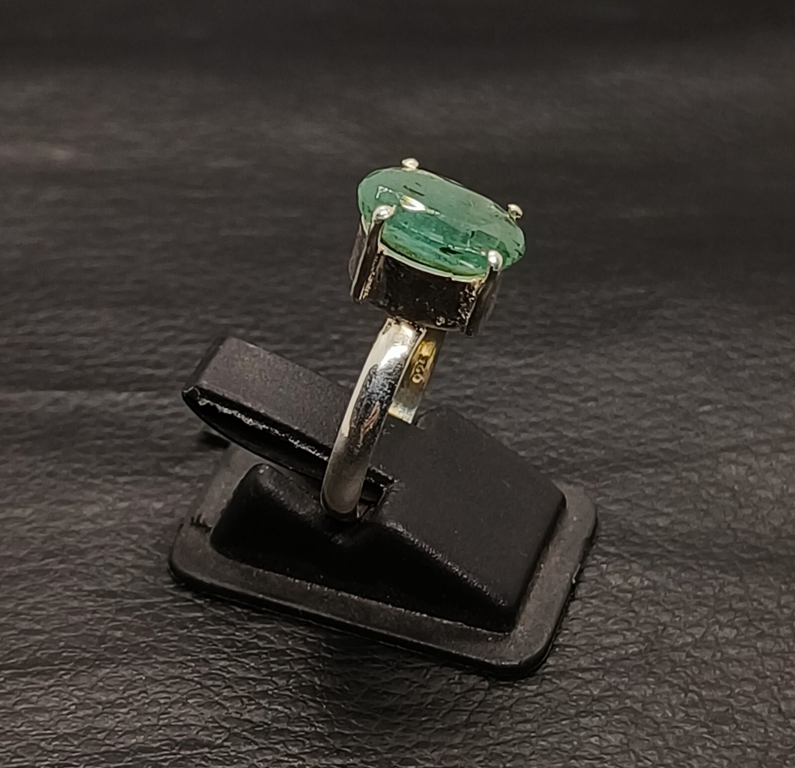 Natural Zambian Emerald Ring Sliver Zambia Green Emerald Ring Stone US Size 6.5