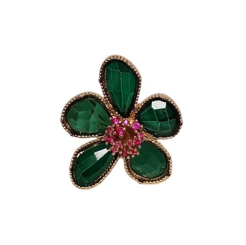 Estate Gold-Tone Green Coated Glass & Pink Spinel Flower Ring Size 6 (Approx.)