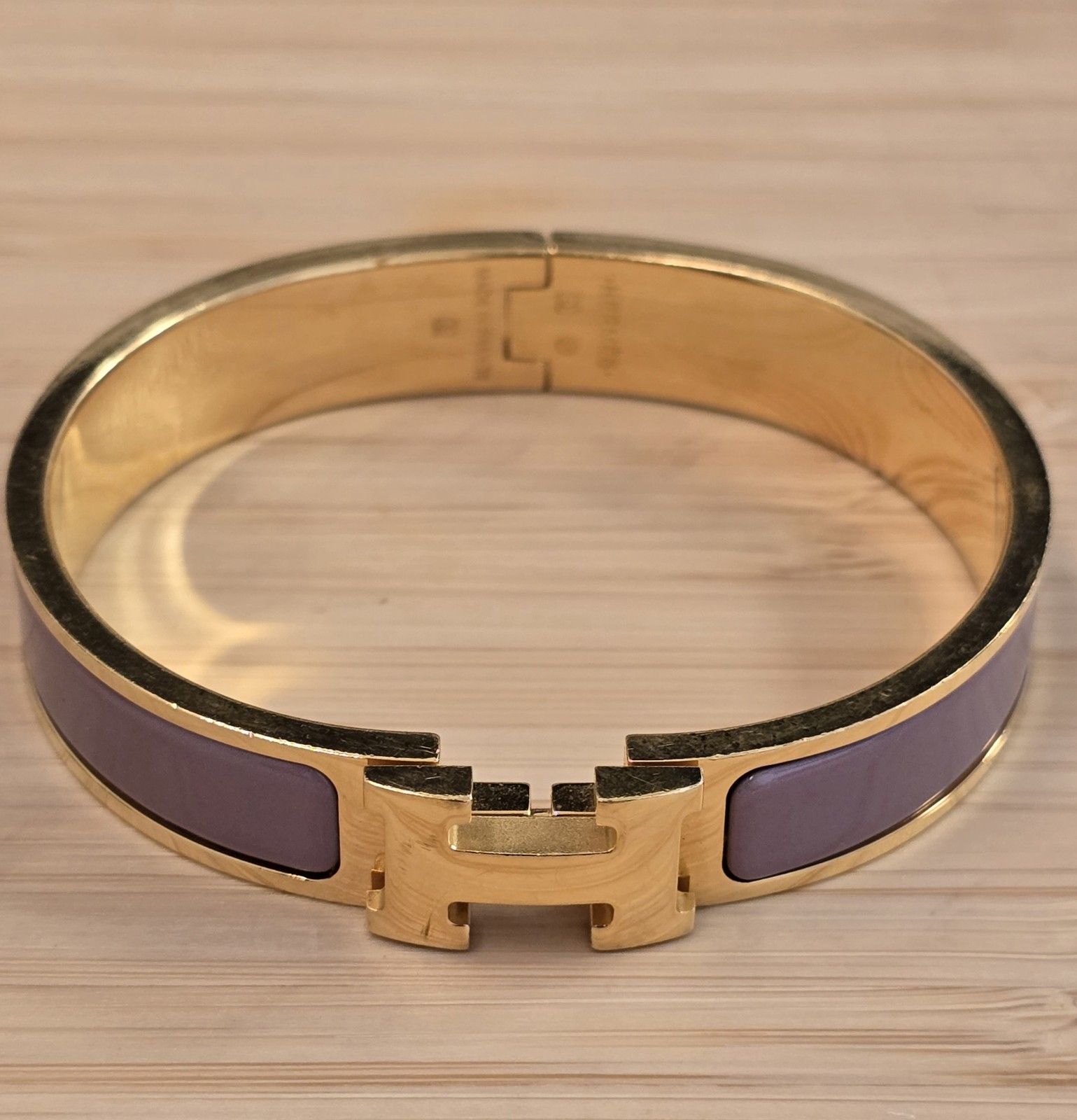 Hermes Clic H Gold-Plated Bangle Bracelet Lavender Enamel Made in France