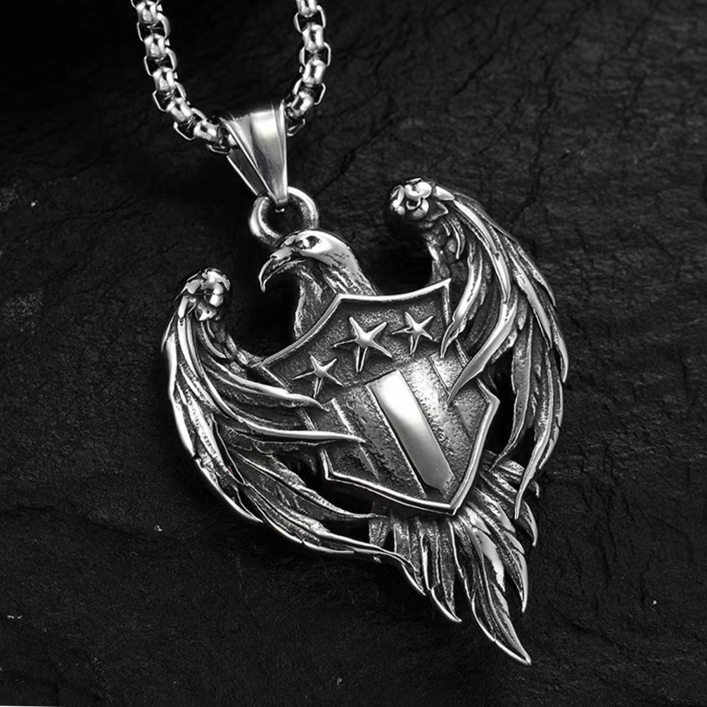 Mens American Bald Eagle Pendant Punk Biker Necklace Stainless Steel Chain 24″