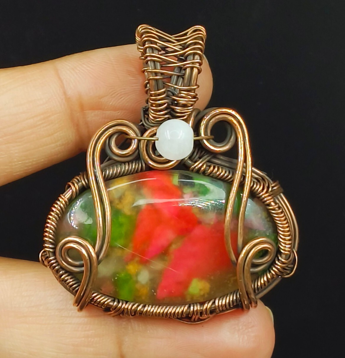 Copper Agate Gemstone Copper Wire Wrapped Handmade Jewelry Pendant