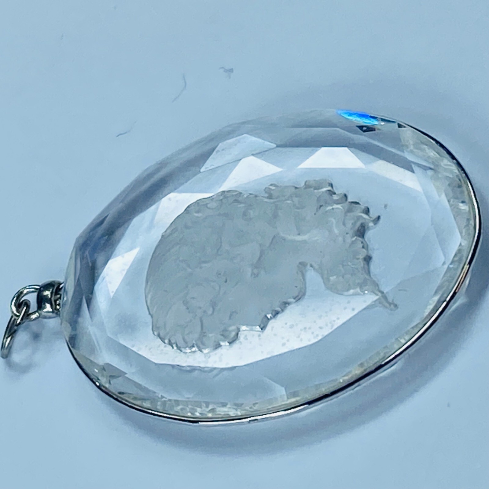 Cyrstal Cameo Girl Lady Women Pendant for Necklace Clear Glass Etched In Design