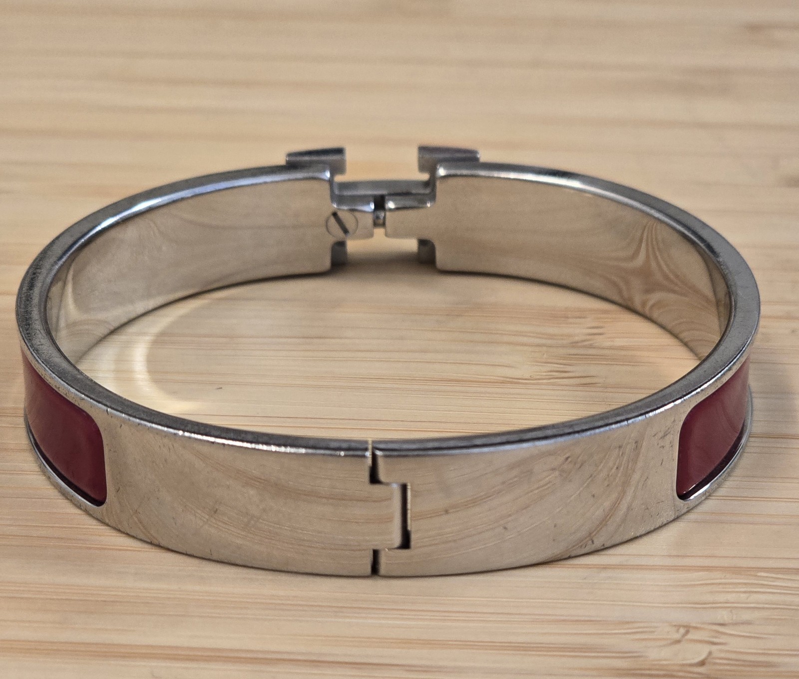Hermes Clic H Silver Bangle Bracelet Red Enamel Made in France