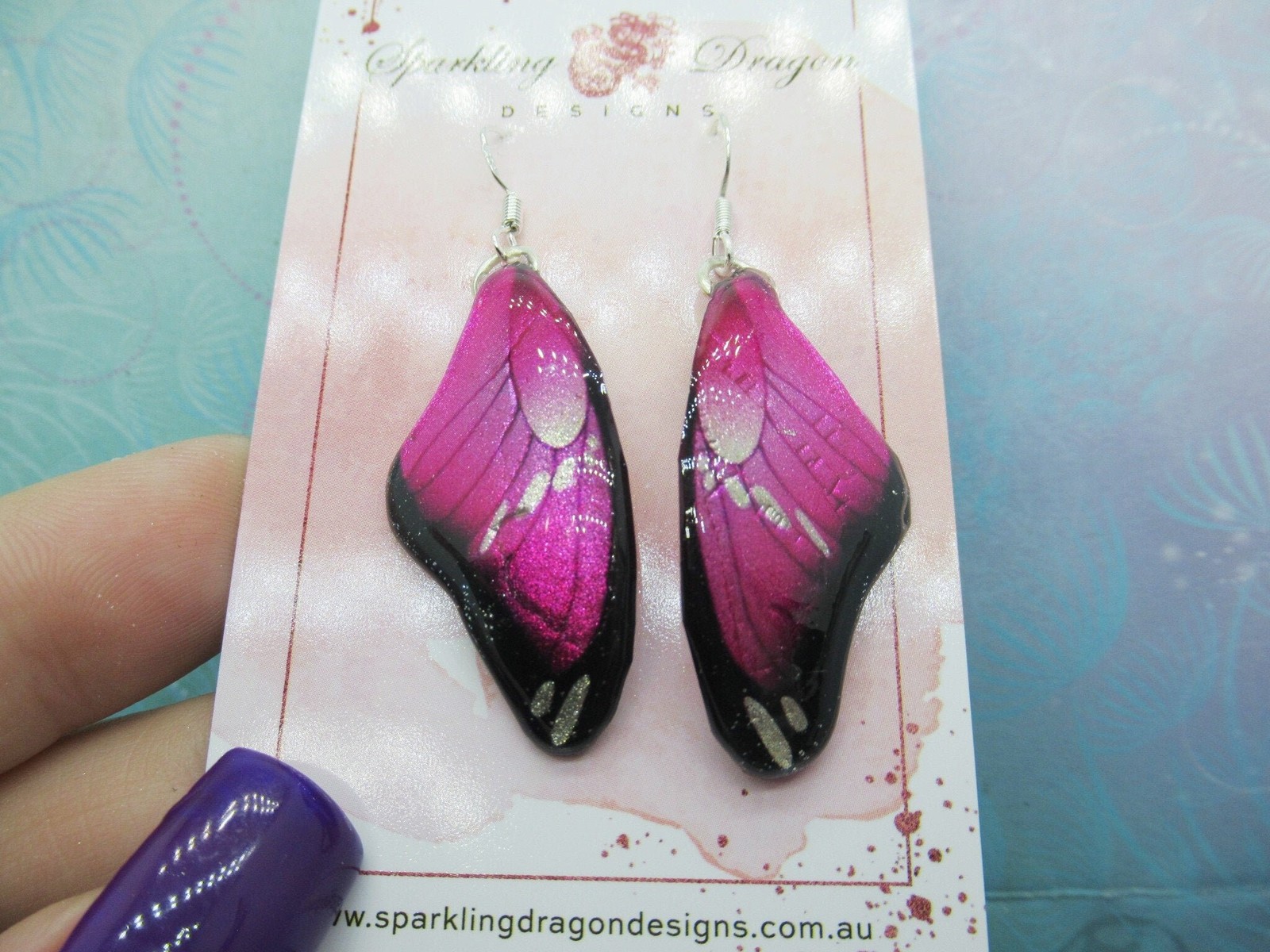 Butterfly Earrings Pink and Black – Fairy Jewellery, Fun Gift for her Fairy