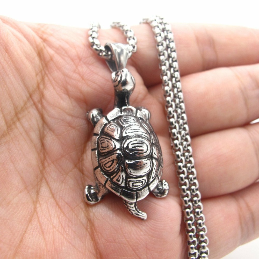 Steel Chain Stainless Steel Mens Turtle Tortoise Pendant Necklace Jewelry Silver