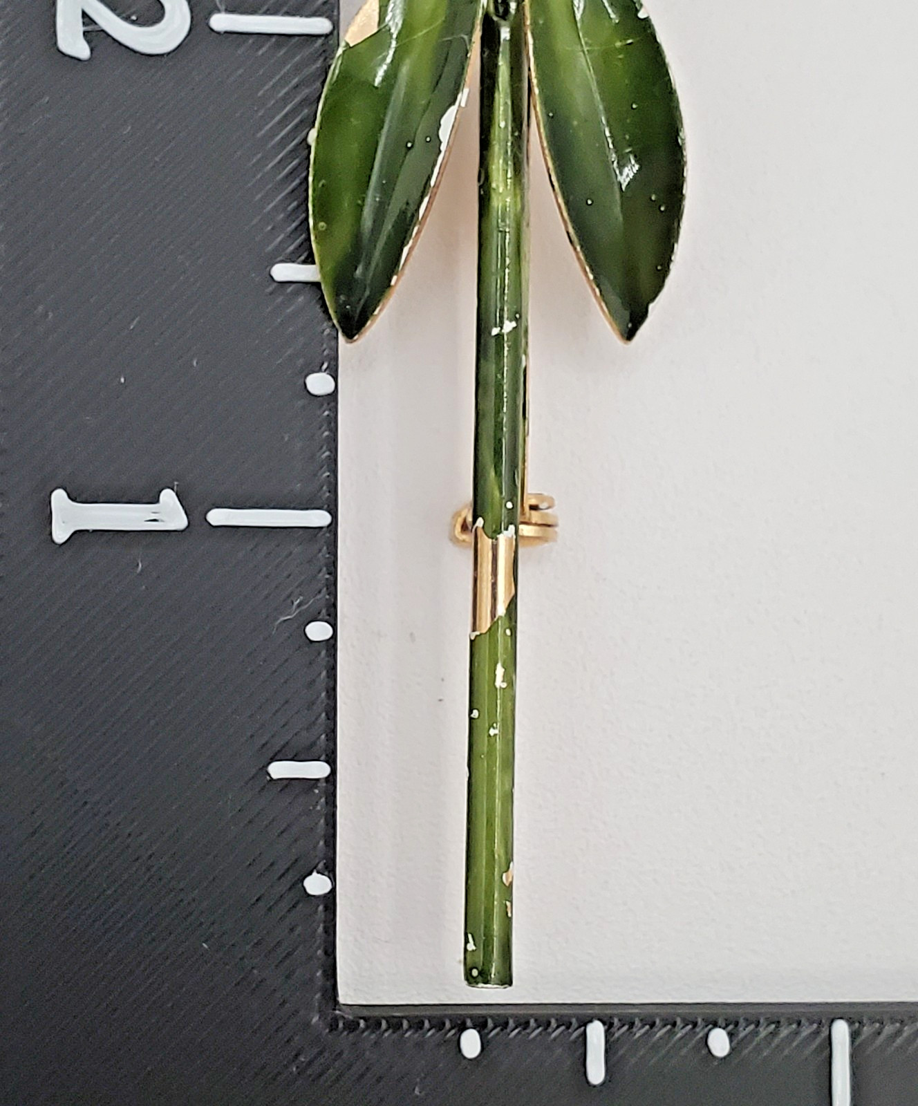 VTG Tulip Brooch 3in Brown Green Enamel Flower Stem Estate Parts Restore FLAW