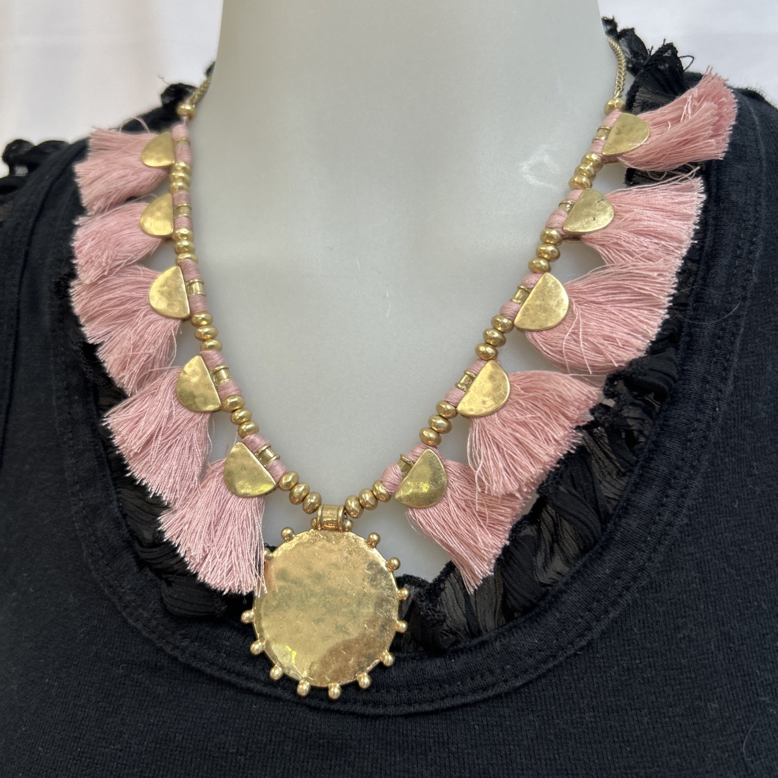 Lucky Brand Pink & Gold Tassel Necklace Reversible