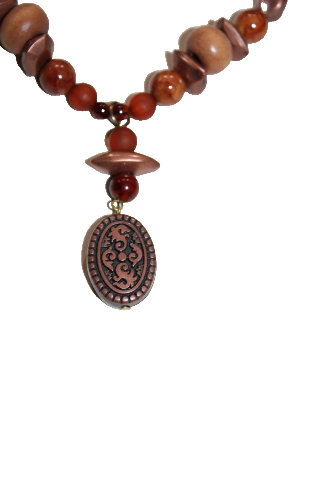 Macy’s Jewelry Necklaces gold tone wood beaded oval pendant ladies
