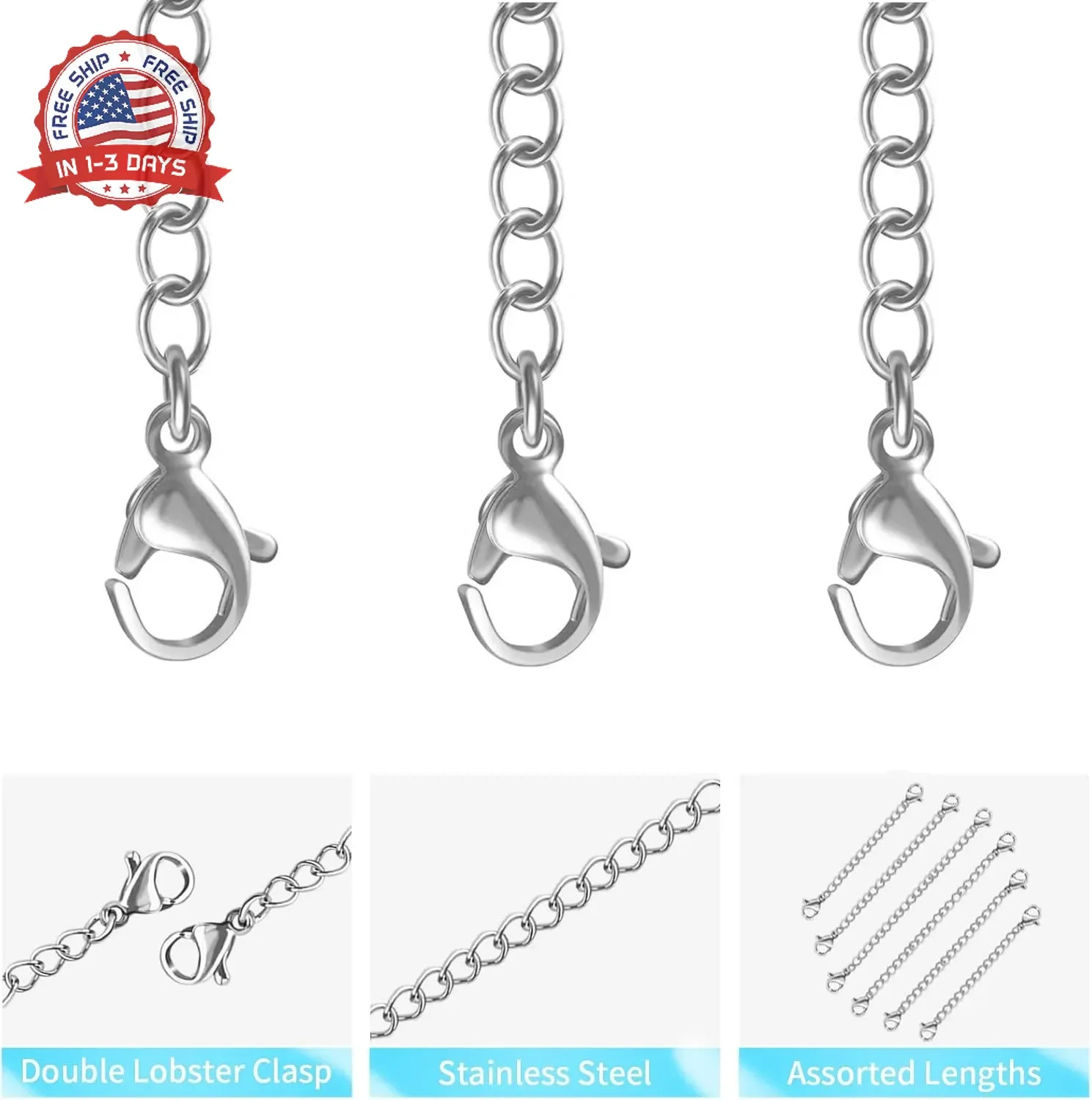 UUBAAR 12 PCS Necklace Extenders – Stainless Steel Necklace Extension Chain for