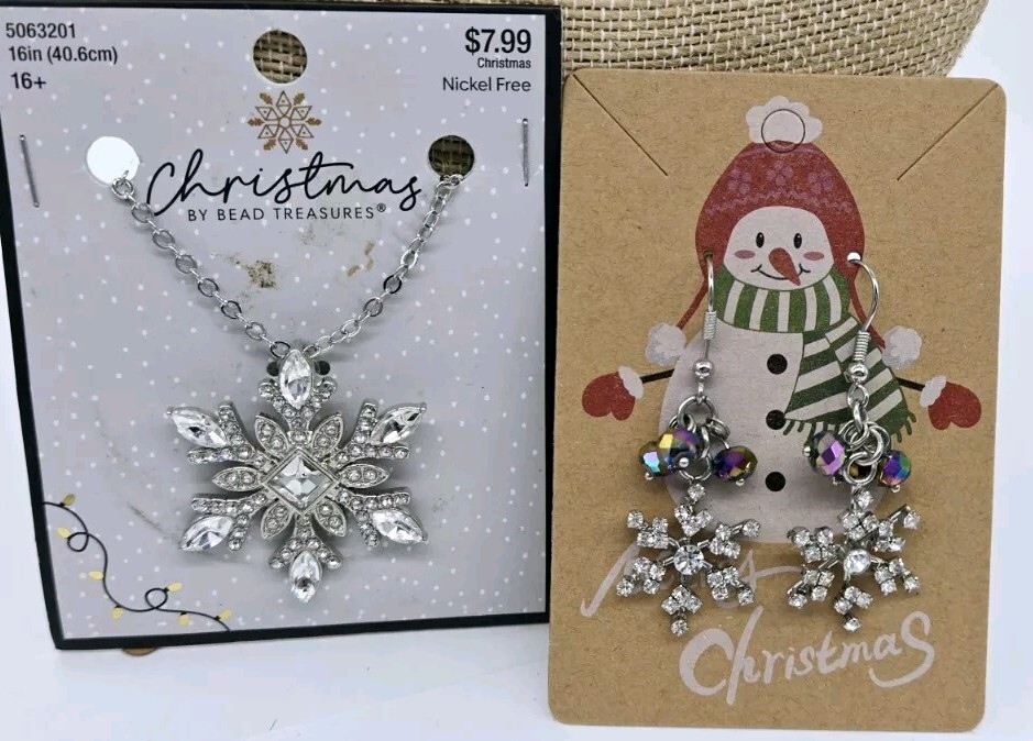 Snowflake Christmas Necklace Bracelet Earring Lot Silver tone Set of 4