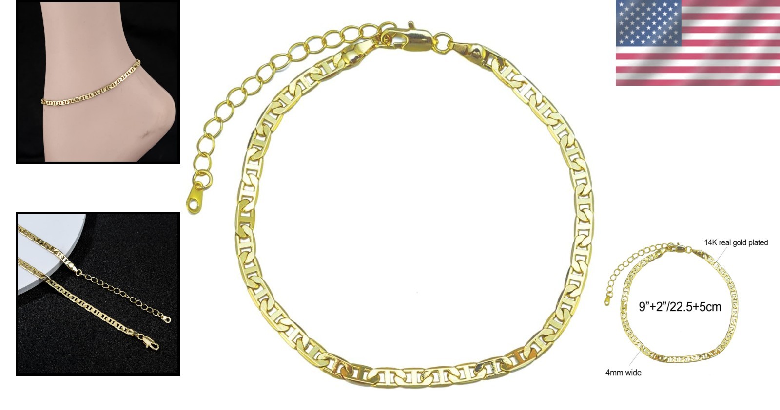 Durable 14K Gold Cuban Link Anklet with Lobster Clasp – Gift-Ready Velvet Bag