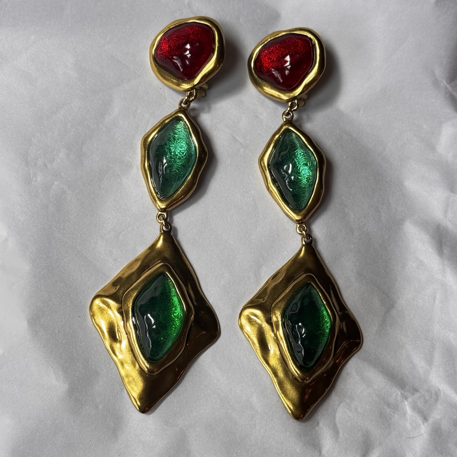 SAINT LAURENT Runway Drop Cabochon Gold Tone Earrings Designer YSL Jewelry