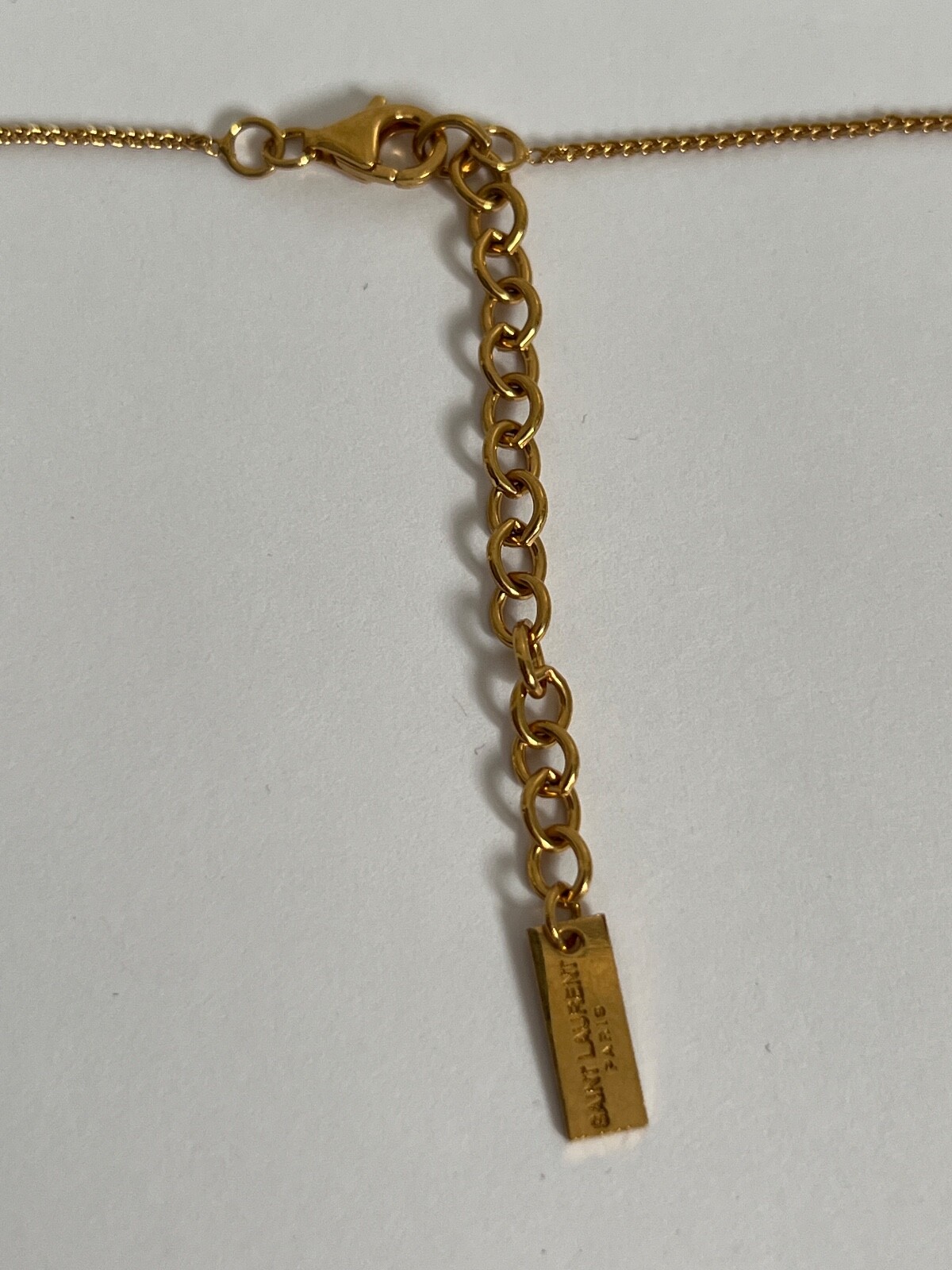 NIB Saint Laurent YSL LOVE Charm Antique Gold Brass Pendant Chain Necklace $650