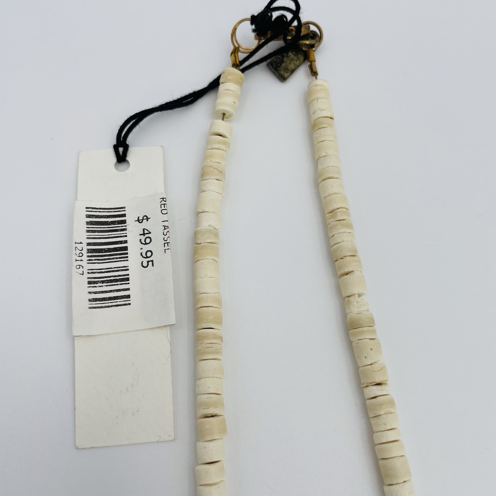 Ink + Alloy Long Boho Wood Beaded Necklace With Red Tassel 23”