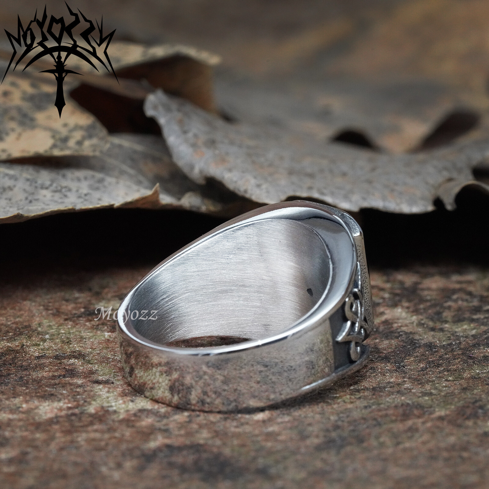 Fashion Mens Plated Stainless Steel Black Obsidian Stone Ring Men Size 7-15 Gift