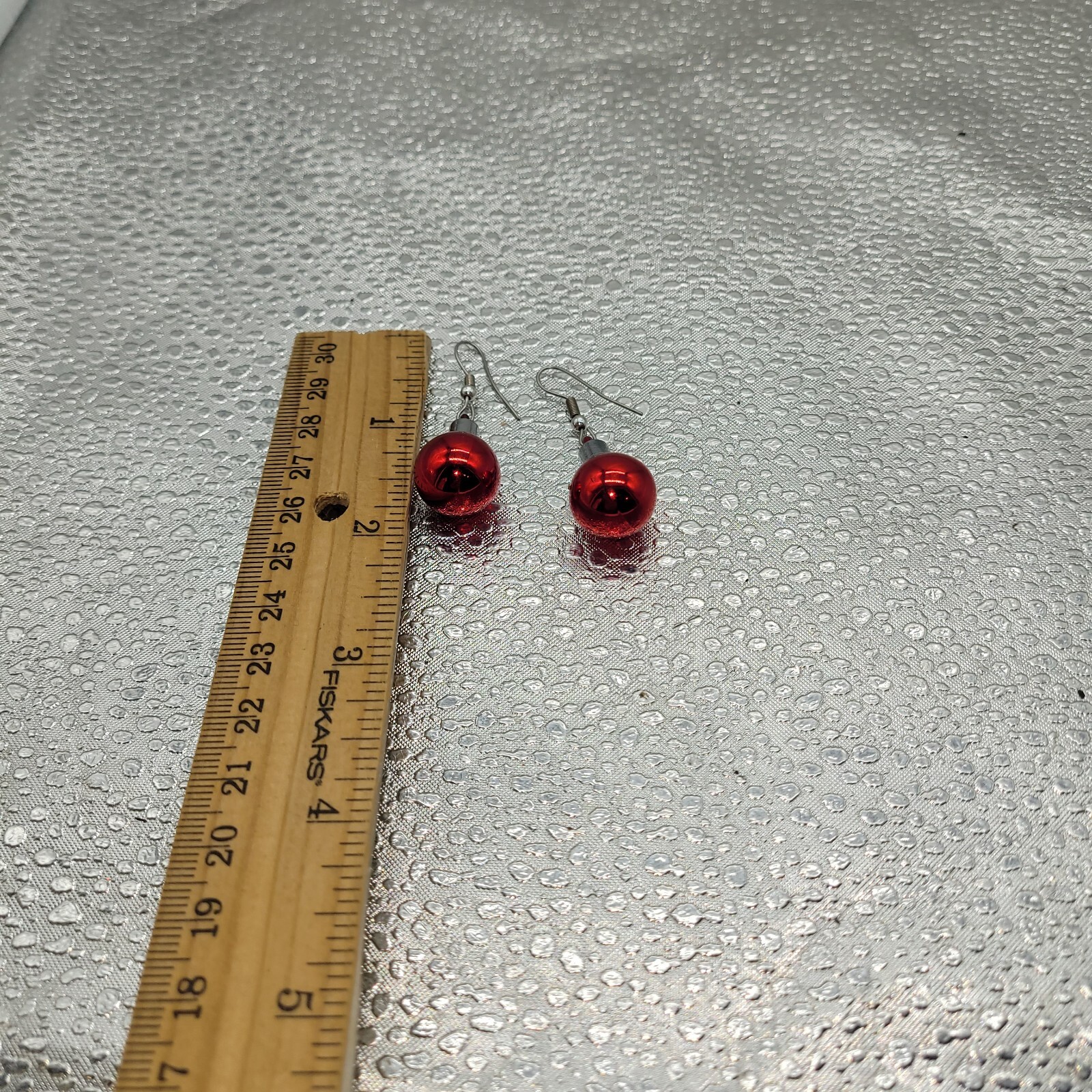 1.75″ Red Small Glass Christmas Holiday Ornament Festive Dangling Hook Earrings