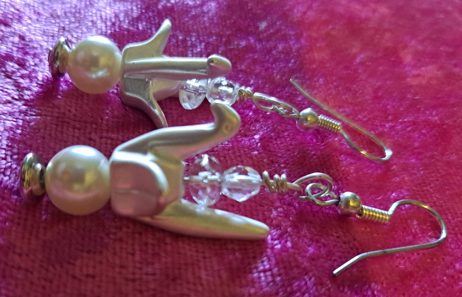 Origami Look Bird Earrings With Crystal and Faux Pearl Metal Earrings