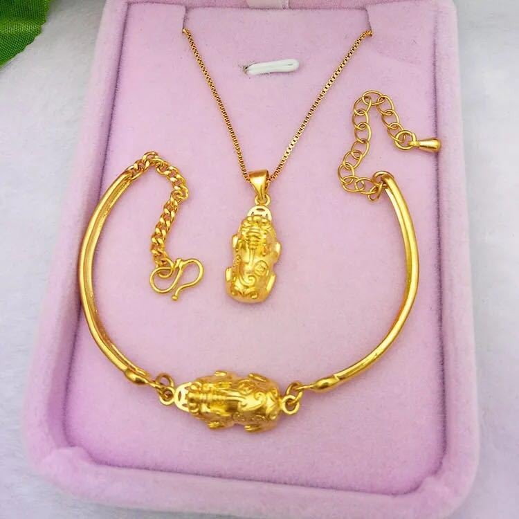 22K 23K 24K Thai Baht Yellow Gold Pixiu Necklace Women’s Bracelet Accessories