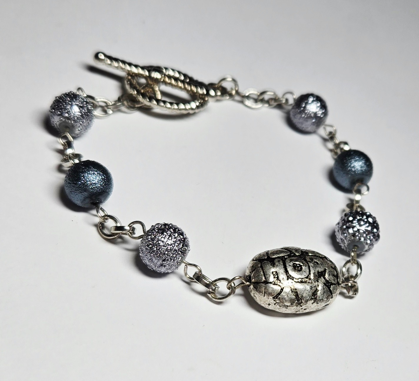 Wholesale Bracelets Lot of 12 Blue Silver tone Beaded Toggle Bracelet no stretch